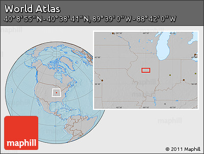 Gray Location Map of the Area around 40° 23' 48" N, 89° 10' 30" W, hill shading