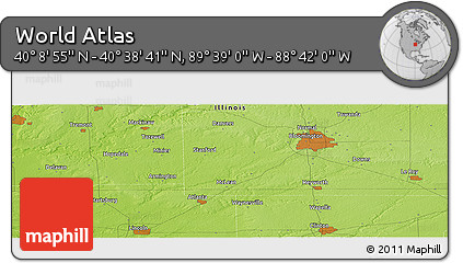 Physical Panoramic Map of the Area around 40° 23' 48" N, 89° 10' 30" W
