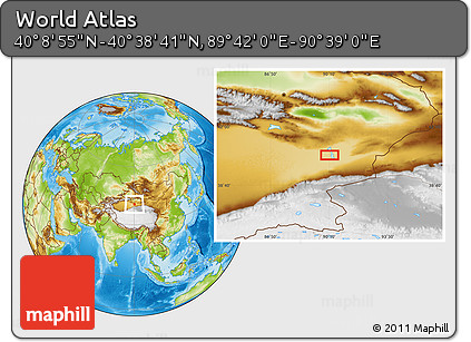 Physical Location Map of the Area around 40° 23' 48" N, 90° 10' 30" E