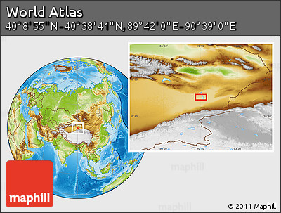 Physical Location Map of the Area around 40° 23' 48" N, 90° 10' 30" E