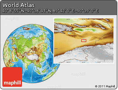 Physical Location Map of the Area around 40° 23' 48" N, 90° 10' 30" E