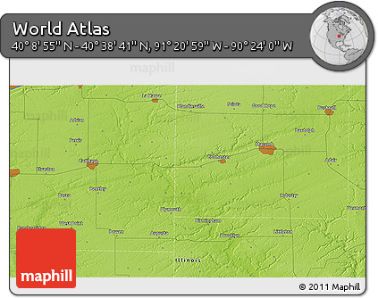 Physical 3D Map of the Area around 40° 23' 48" N, 90° 52' 30" W