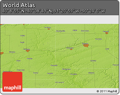 Physical 3D Map of the Area around 40° 23' 48" N, 90° 52' 30" W