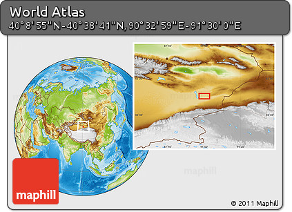 Physical Location Map of the Area around 40° 23' 48" N, 91° 1' 30" E