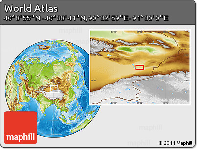 Physical Location Map of the Area around 40° 23' 48" N, 91° 1' 30" E