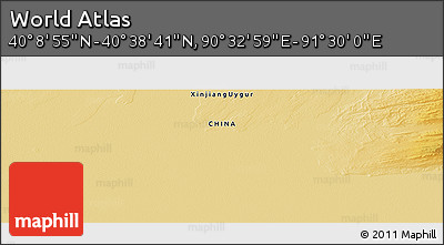 Physical Panoramic Map of the Area around 40° 23' 48" N, 91° 1' 30" E