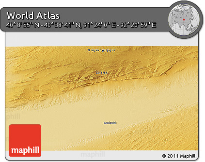 Physical 3D Map of the Area around 40° 23' 48" N, 91° 52' 30" E