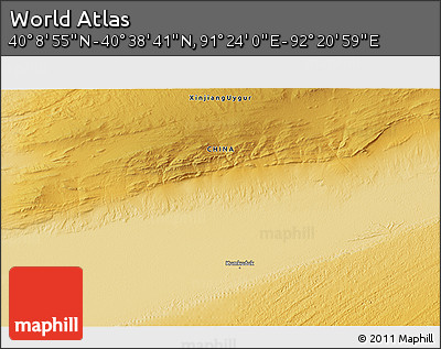 Physical 3D Map of the Area around 40° 23' 48" N, 91° 52' 30" E