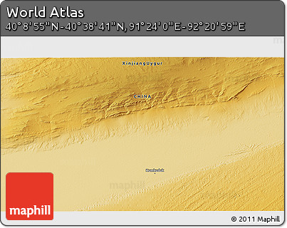 Physical 3D Map of the Area around 40° 23' 48" N, 91° 52' 30" E