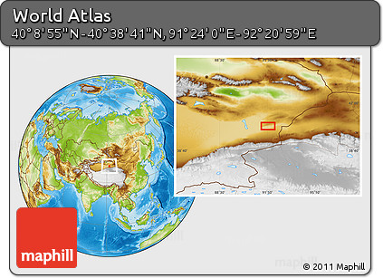 Physical Location Map of the Area around 40° 23' 48" N, 91° 52' 30" E