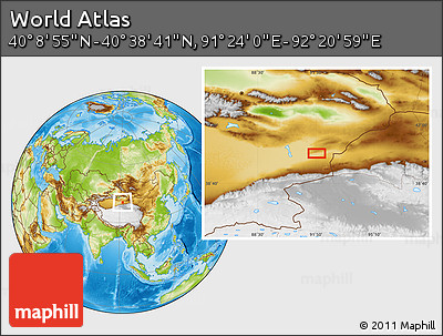 Physical Location Map of the Area around 40° 23' 48" N, 91° 52' 30" E