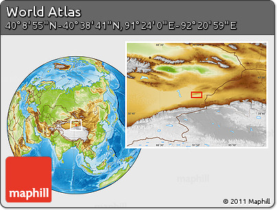 Physical Location Map of the Area around 40° 23' 48" N, 91° 52' 30" E