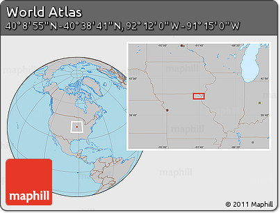 Gray Location Map of the Area around 40° 23' 48" N, 91° 43' 29" W