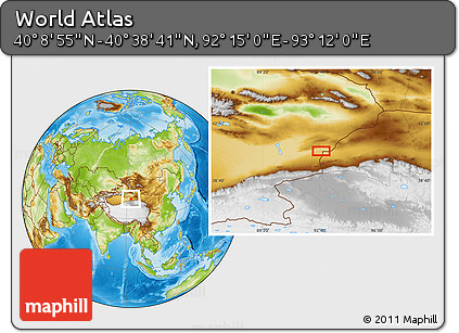 Physical Location Map of the Area around 40° 23' 48" N, 92° 43' 29" E