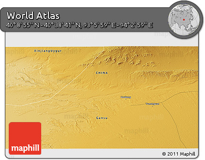 Physical 3D Map of the Area around 40° 23' 48" N, 93° 34' 29" E