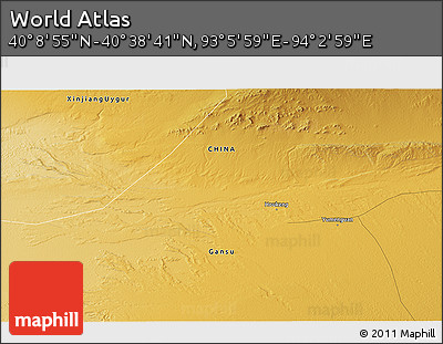 Physical 3D Map of the Area around 40° 23' 48" N, 93° 34' 29" E