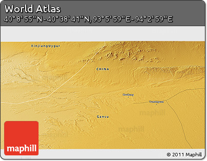 Physical 3D Map of the Area around 40° 23' 48" N, 93° 34' 29" E