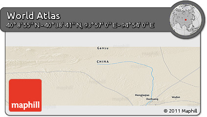 Shaded Relief Panoramic Map of the Area around 40° 23' 48" N, 94° 25' 30" E
