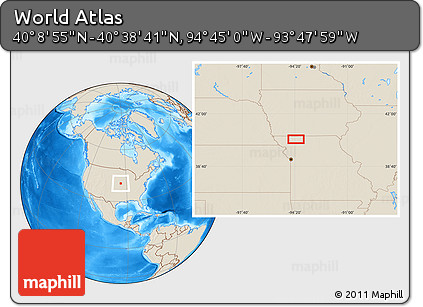 Shaded Relief Location Map of the Area around 40° 23' 48" N, 94° 16' 30" W