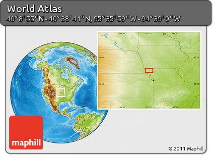 Physical Location Map of the Area around 40° 23' 48" N, 95° 7' 30" W