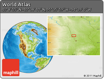 Physical Location Map of the Area around 40° 23' 48" N, 95° 7' 30" W
