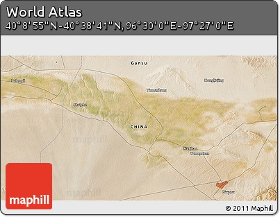 Satellite 3D Map of the Area around 40° 23' 48" N, 96° 58' 29" E