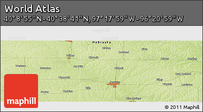 Physical Panoramic Map of the Area around 40° 23' 48" N, 96° 49' 29" W