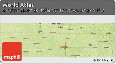 Physical Panoramic Map of the Area around 40° 23' 48" N, 96° 49' 29" W