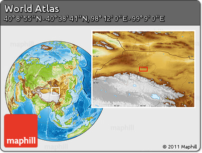 Physical Location Map of the Area around 40° 23' 48" N, 98° 40' 30" E