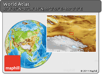 Physical Location Map of the Area around 40° 23' 48" N, 99° 31' 30" E