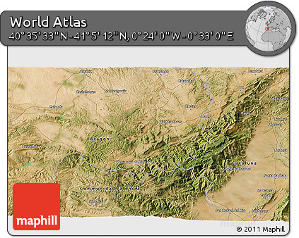 Satellite 3D Map of the Area around 40° 50' 23" N, 0° 4' 30" E
