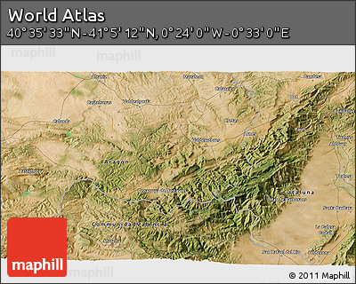 Satellite 3D Map of the Area around 40° 50' 23" N, 0° 4' 30" E