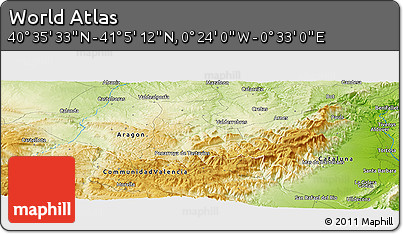 Physical Panoramic Map of the Area around 40° 50' 23" N, 0° 4' 30" E