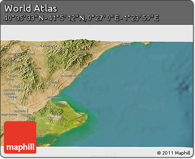 Satellite 3D Map of the Area around 40° 50' 23" N, 0° 55' 29" E