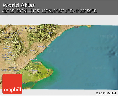 Satellite 3D Map of the Area around 40° 50' 23" N, 0° 55' 29" E
