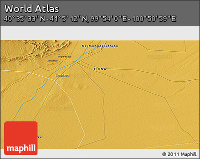 Physical 3D Map of the Area around 40° 50' 23" N, 100° 22' 30" E