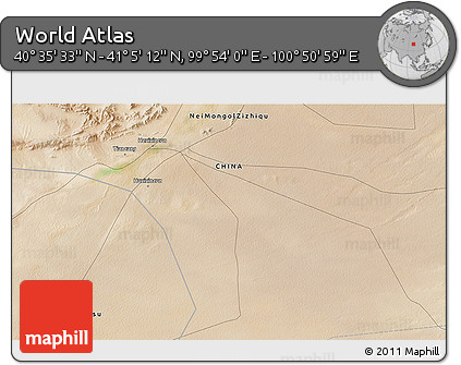 Satellite 3D Map of the Area around 40° 50' 23" N, 100° 22' 30" E