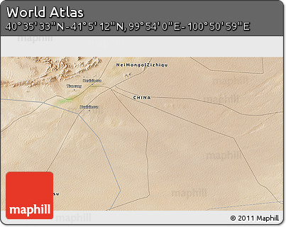 Satellite 3D Map of the Area around 40° 50' 23" N, 100° 22' 30" E