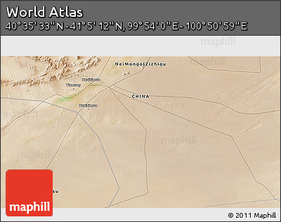 Satellite 3D Map of the Area around 40° 50' 23" N, 100° 22' 30" E