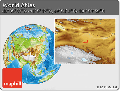 Physical Location Map of the Area around 40° 50' 23" N, 100° 22' 30" E