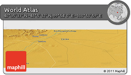 Physical Panoramic Map of the Area around 40° 50' 23" N, 100° 22' 30" E