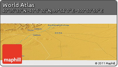 Physical Panoramic Map of the Area around 40° 50' 23" N, 100° 22' 30" E