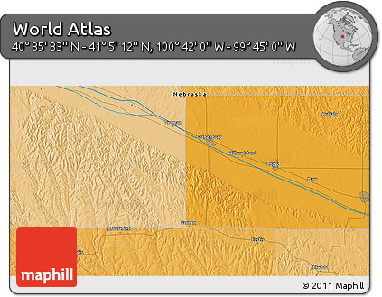 Political 3D Map of the Area around 40° 50' 23" N, 100° 13' 29" W