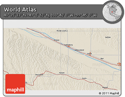 Shaded Relief 3D Map of the Area around 40° 50' 23" N, 100° 13' 29" W