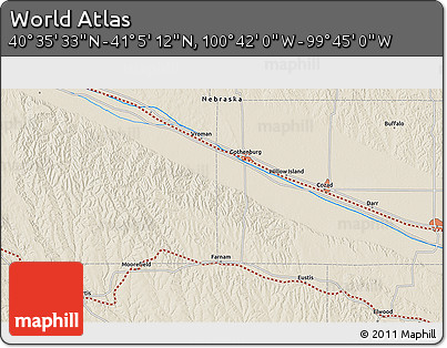 Shaded Relief 3D Map of the Area around 40° 50' 23" N, 100° 13' 29" W