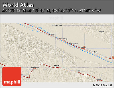 Shaded Relief 3D Map of the Area around 40° 50' 23" N, 100° 13' 29" W