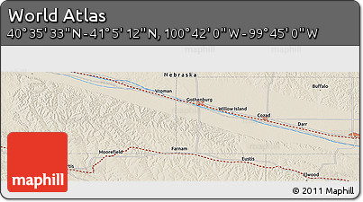Shaded Relief Panoramic Map of the Area around 40° 50' 23" N, 100° 13' 29" W