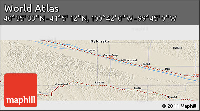 Shaded Relief Panoramic Map of the Area around 40° 50' 23" N, 100° 13' 29" W