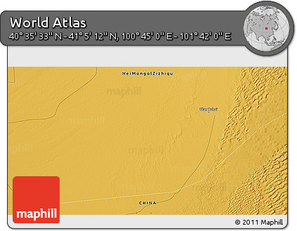 Physical 3D Map of the Area around 40° 50' 23" N, 101° 13' 29" E