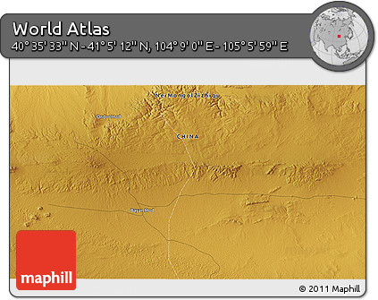 Physical 3D Map of the Area around 40° 50' 23" N, 104° 37' 30" E